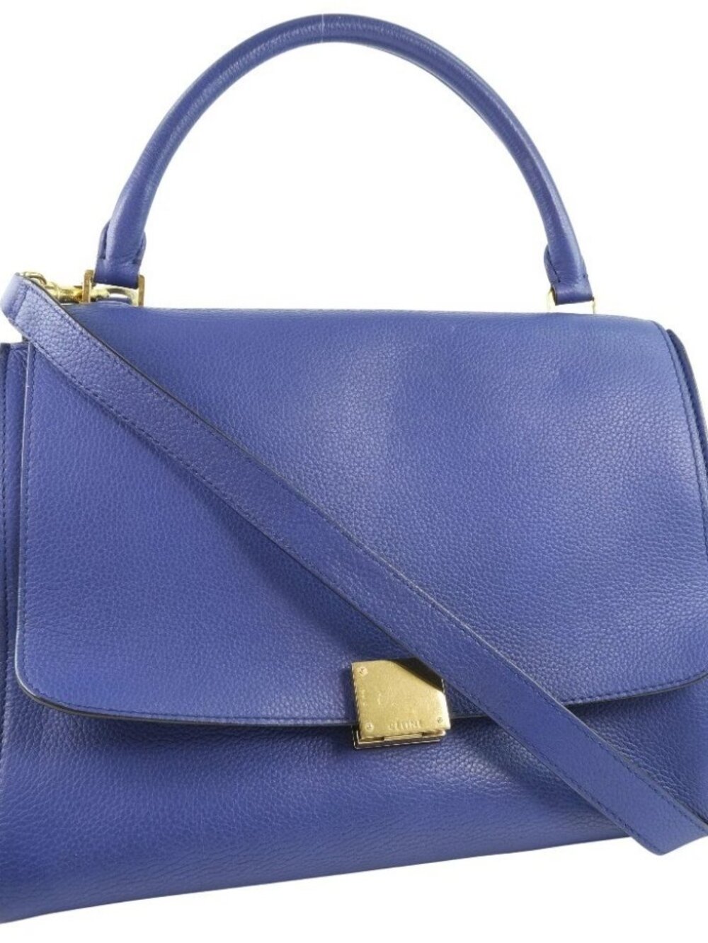 CELINE Trapeze Handbag 2WAYShoulder Blue Calfskin Women